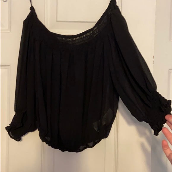 Black Strapless long sleeve crop top - Picture 1 of 3